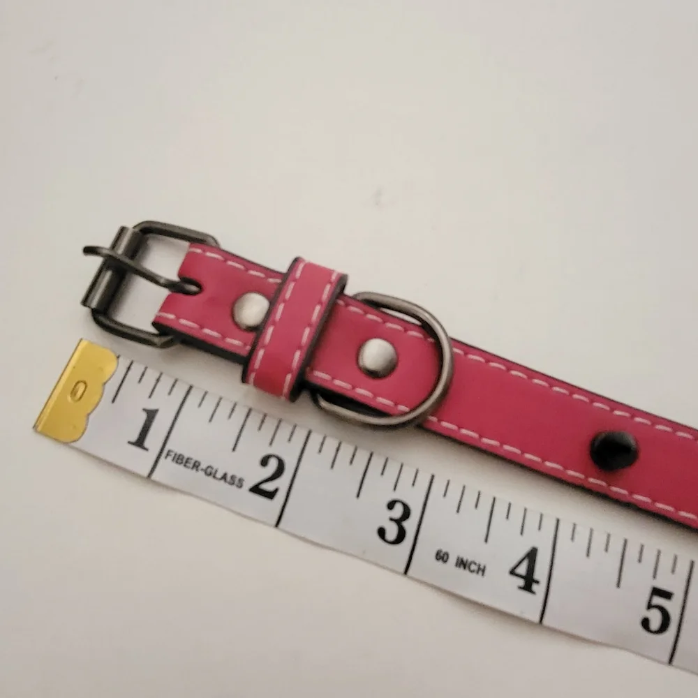 Dog collar Pink Studded faux leather